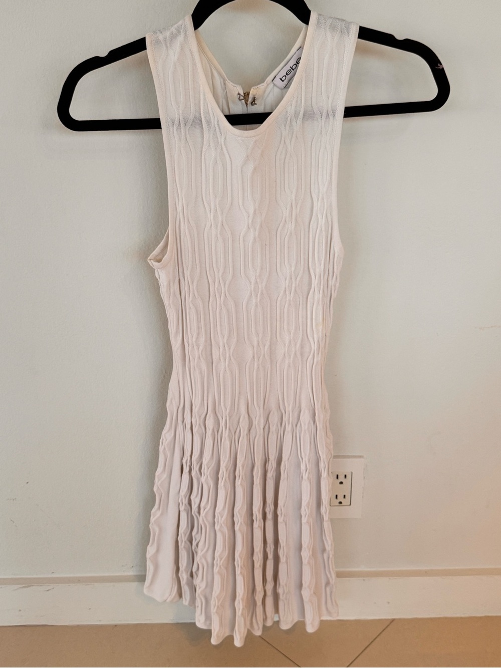 bebe Cream Textured Knit Tank Dress with Pleated Hem
